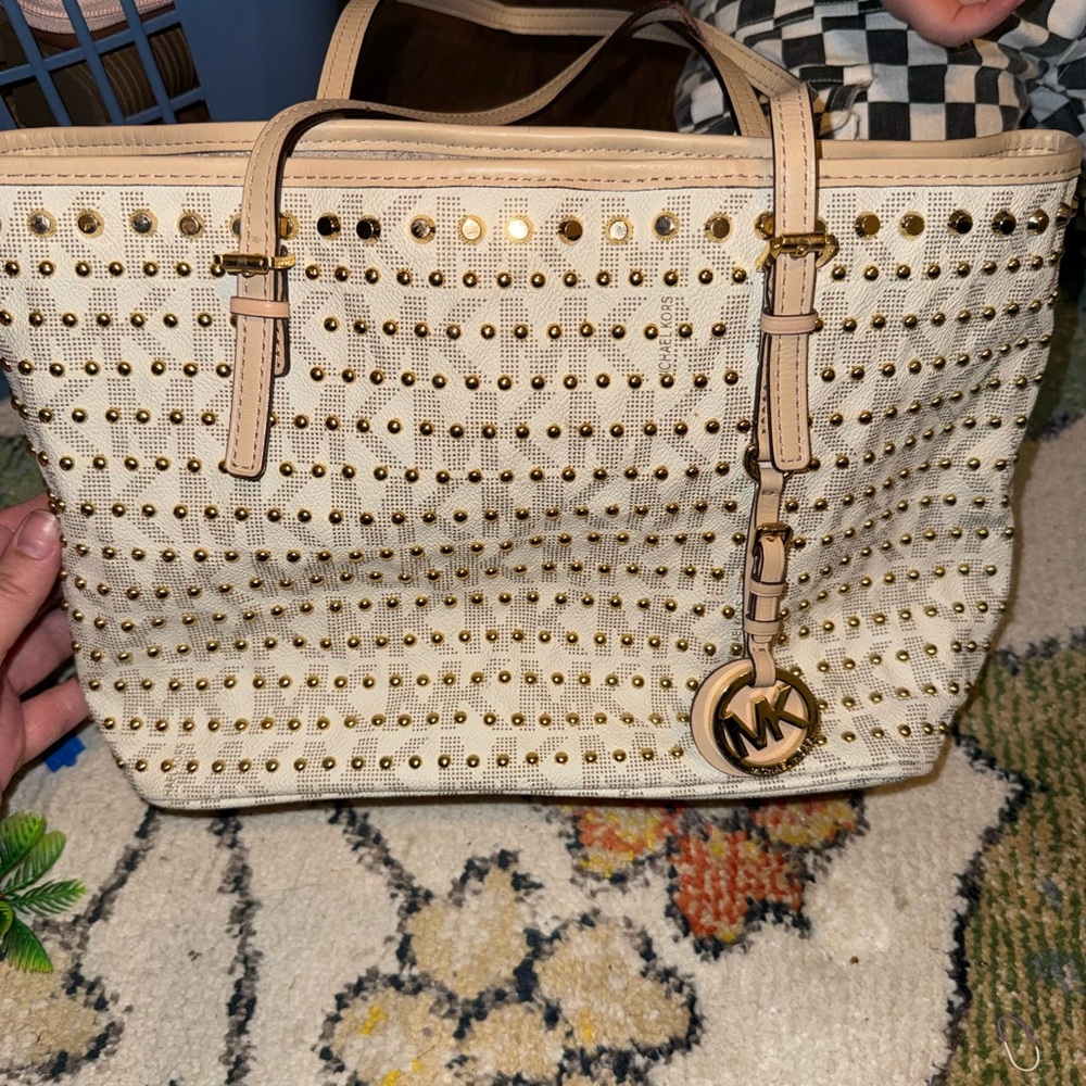 Michael Kors Tan and Gold Studded Tote